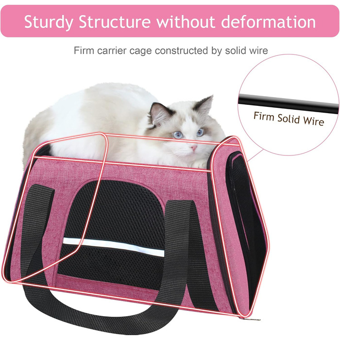 Транспортна сумка для котів HiCaptain, складана, з плечовим ременем, м'яко стьобана, переноска для маленьких собак/щенят до 7 кг (рожева), 46 x 29 x 30 см