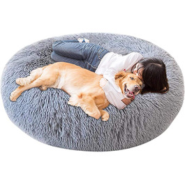 Ортопедичне ліжко для собак XL з піною-пам'яттю. Крісло-лежанка для великих та середніх собак. Лежанка-кільце, гніздо, доунат, гніздо для собак, антистрес, плюшеве, сіре.