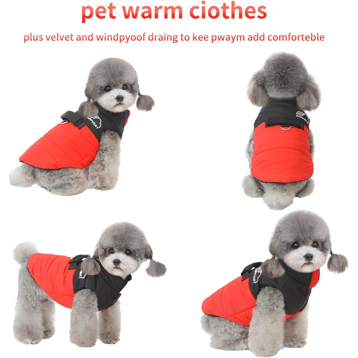 PETCUTE Зимовий теплий водонепроникний одяг для собак, куртка для малих, середніх та великих собак, з отвором для повідка, ідеально підходить для зими, осені та весни, M, червоний