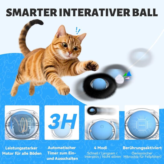 Іграшка для котів GoldenSun: м'ячик з дзижчанням, мишки на килимку, 5-дірковий хованки, блакитний колір