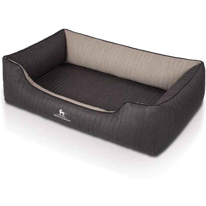 Ортопедичне собаче ліжко Knuffelwuff Outback XXL з лазерного стежчастого штучного шкіряного покриття, 120 x 85 см, чорний/сірий. Знімний чохол, легко мити, підходить для великих, середніх та маленьких собак. Розміри: 120 x 85 x 25 см