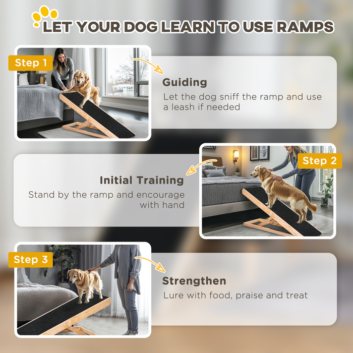 PawHut Pet Ramp Регульований пандус для собак з нековзним килимом з соснового дерева та поліестеру 90x40x61см для собак та котів
