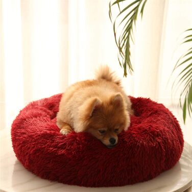 М'яке ліжко для собак та котів, софа, кругле плюшеве ліжко-кільце для великих собак, водонепроникне дно, 50/60 см (червоний)