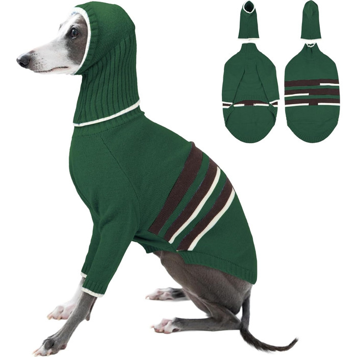 Зимний пуловер для породистих собак (Грейхаунд, Лурчер) - теплий, м'який, армійного кольору (M)