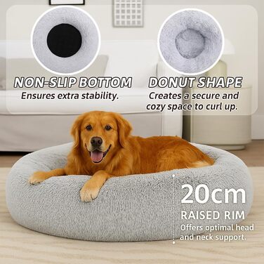 Крісло-лежанка для собак та котів Donut, плюшеве, зручне, 100x100x20 см, світло-сіре