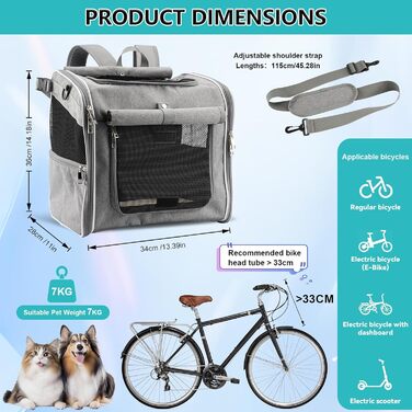 Фаркоп для собак Haiou: стабільний велосипедний кошик до 7 кг, не підходить для електровелосипедів | Безпечний та комфортний, з патентованим кріпленням, вологостійкий