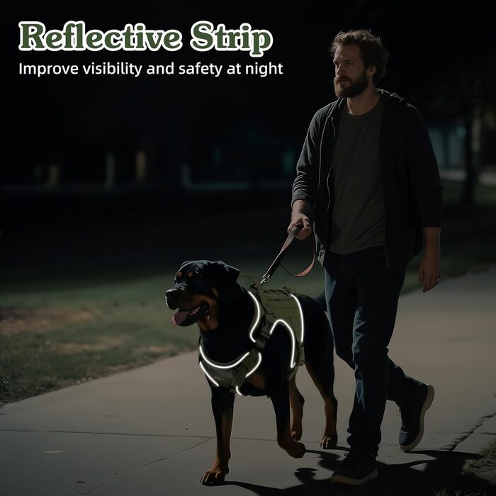 Тактичне обіднє нашийник для собак VavoPaw з MOLLE панеллю та світловідбиваючими смугами, армійного кольору, розмір L (45-80 фунтів)