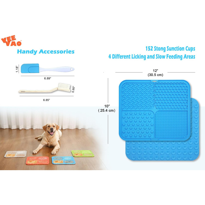 Килимок для собак великих порід VEEVAO XL, 30,5 x 25,4 см, силікон харчового класу, з присосками, для заспокоєння, блакитний