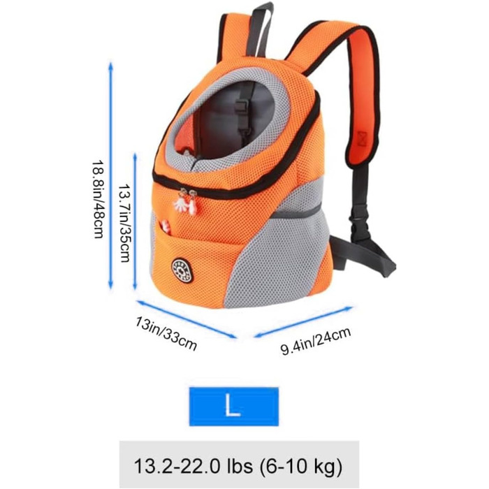 Рюкзак-переноска для собак та котів, до 10 кг, дихаючий, для подорожей та активного відпочинку (Оранжевий)
