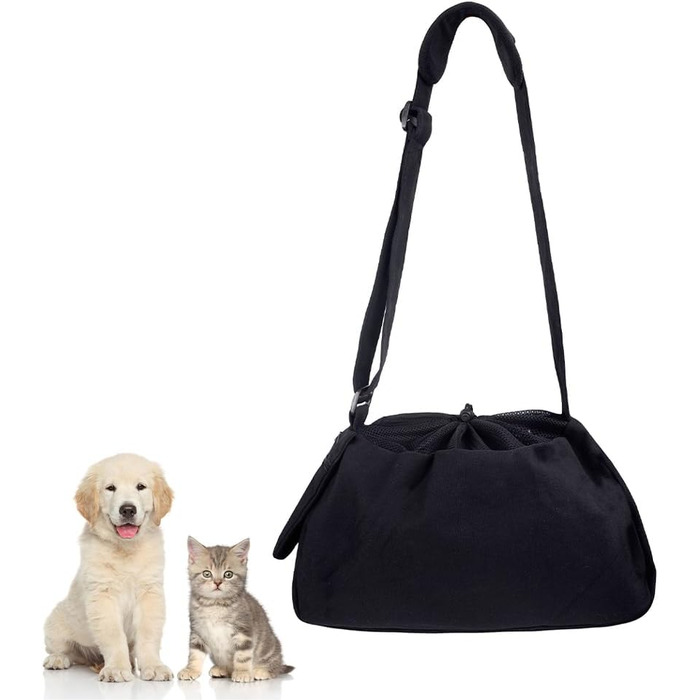 Сумка-переноска для собак та котів Lwuey, чорна, до 8 кг, регульований ремінь, дихаюча, для подорожей