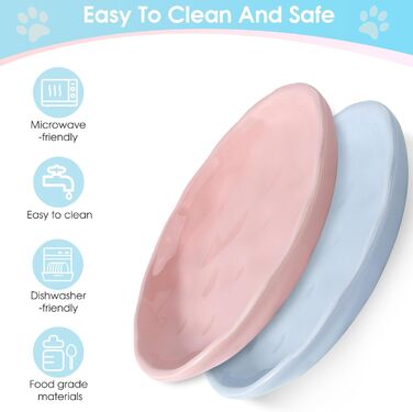 Набір мисок для котів (2 шт.) з підставкою, керамічні миски для корму та води, силіконовий килимок, блакитний + рожевий