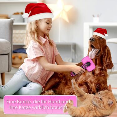 Щітка для собак, котів та домашніх тварин, самоочисна, проти підшерстка та відмерлого хутра, зменшує випадання шерсті, делікатна до шкіри, для великих, середніх та маленьких собак та котів, рожева