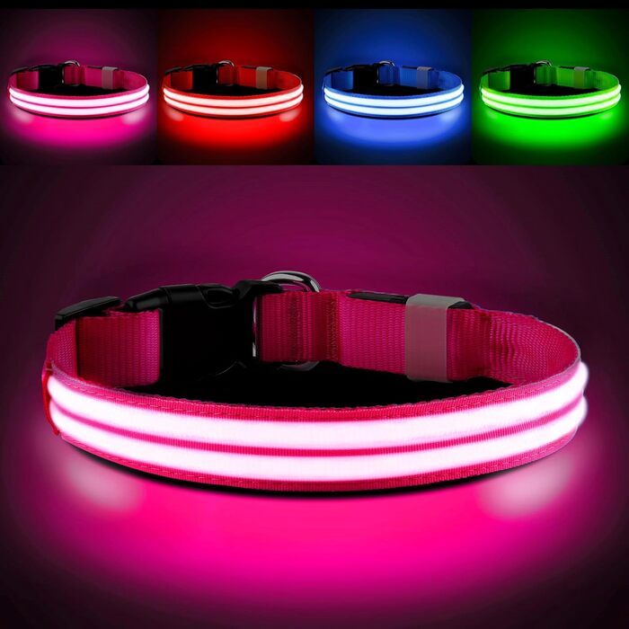 Світлодіодне нашийник для собак PcEoTllar, водонепроникний, 3 режими світіння, для малих, середніх та великих собак, зелений (рожевий)