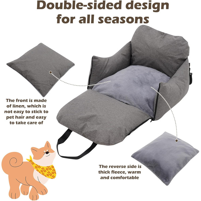 Автомобільний лежак для собак, знімний та миючий, неслизький, для маленьких та середніх собак, з ременями безпеки та бічними кишенями, підходить для будь-якого авто