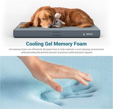 Ортопедичне ліжко для собак великих порід, 8,9 см гелевий пінополіуретан, міцний фланелевий матеріал, знімний чохол, водонепроникний наповнювач, антиковзаюча поверхня, розмір 104 x 74 x 9 см, блакитний колір
