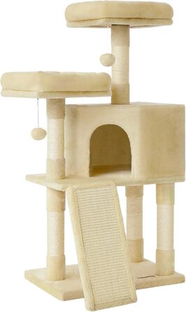 Дряпка для котів Feandrea, 115 см, кремово-білий колір, з дряпальною дошкою (50 x 35 x 115 см)