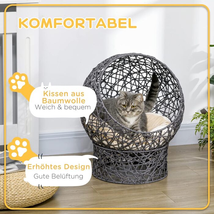 Будиночок для кота PawHut з подушкою, котяча хата з поліестерової мотузки, ліжко для котів з циліндричною основою, фіолетово-кремовий, 50x50x60 см