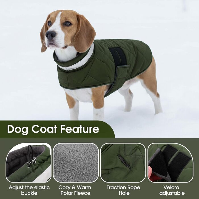 Зимовий теплий одяг для собак середнього розміру, водонепроникний флісовий одяг, куртка для собак з отвором для шлейки, відбиваючий зимовий одяг, в клітинку, зелений, розмір M