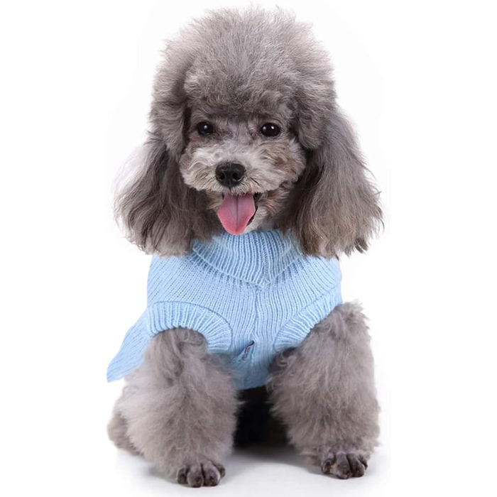 Світшот для маленьких собак, в'язаний одяг для котів, теплий зимовий одяг для кошенят, цуценят, розмір XS, світло-блакитний, X-Small