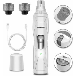 Електричний точило для кігтів собак та котів з LED-підсвічуванням та 2 колесами, безшумний точило для кігтів, білий