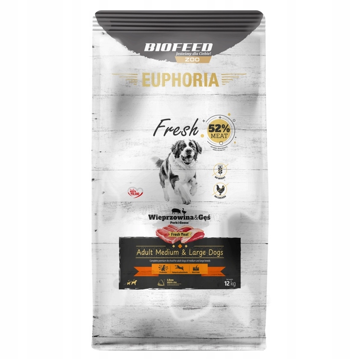 Сухий корм для собак BIOFEED Euphoria Medium & Large Свинина та Гусак, 12 кг
