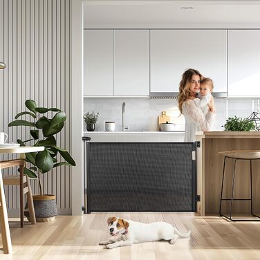 Захисний бар'єр для дитячих воріт, розтяжний, 0-180 см. Захист від падіння для дітей, котів та собак. Підходить для сходи, дверей, внутрішнього та зовнішнього використання. Чорний, 86x180 см