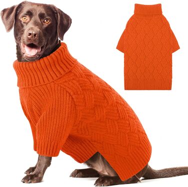 Теплий зимовий светр для собак AOFITEE Dachshund (Такса) з коміром-гетром, оранжевий (XXL)