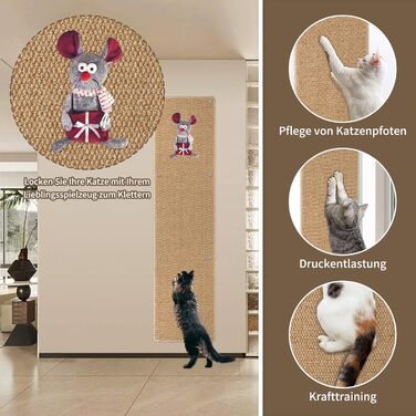 Килимок для дряпання котів FHTONGE 71x15.8 см, сизаль, для кріплення на стіну, сірий