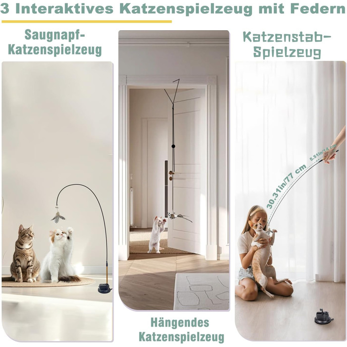 Інтерактивна іграшка для котів CUUOOT 7-в-1: джиґлер, іграшка-пір'їнка, катенок, мотузка для кусання, набір з котячою м'ятою.