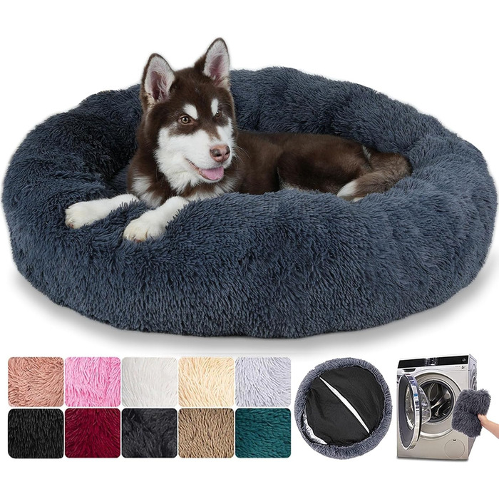 Кругле ортопедичне ліжко для собак Puppy Love, велике, знімний килимок, легко миється, м'яке, комфортне (50 см, темно-сірий)