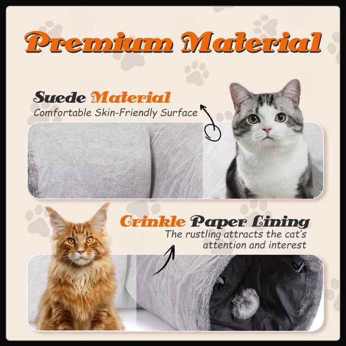 Туннель для котів Nobleza, 3-х ходовий, складаний, з іграшкою-м'ячиком, сірий, 80x30x25 см