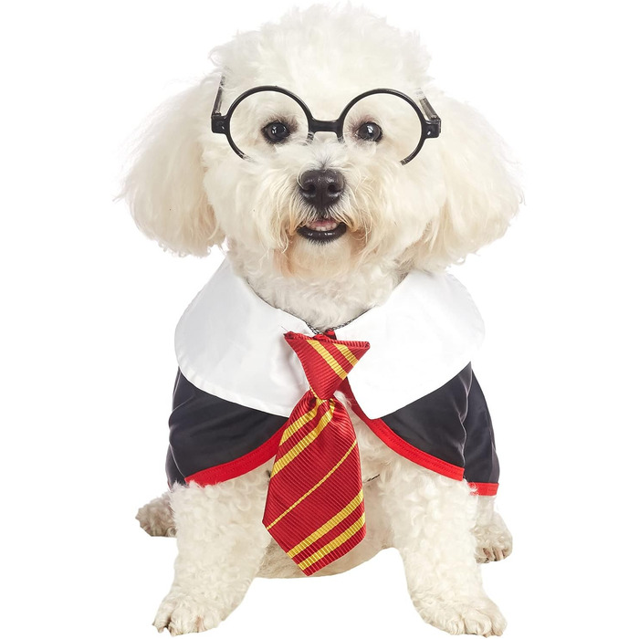 Сорочка для собак на Хелловін Impoosy: кумедний костюм кота-чаклуна, м'який одяг з окулярами (розмір M, обхват шиї 35,6 см) чорний