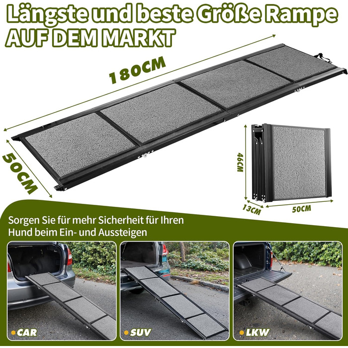 Рампа для собак Gimars 180 см, складана, для авто, вантажівок та SUV, до 110 кг