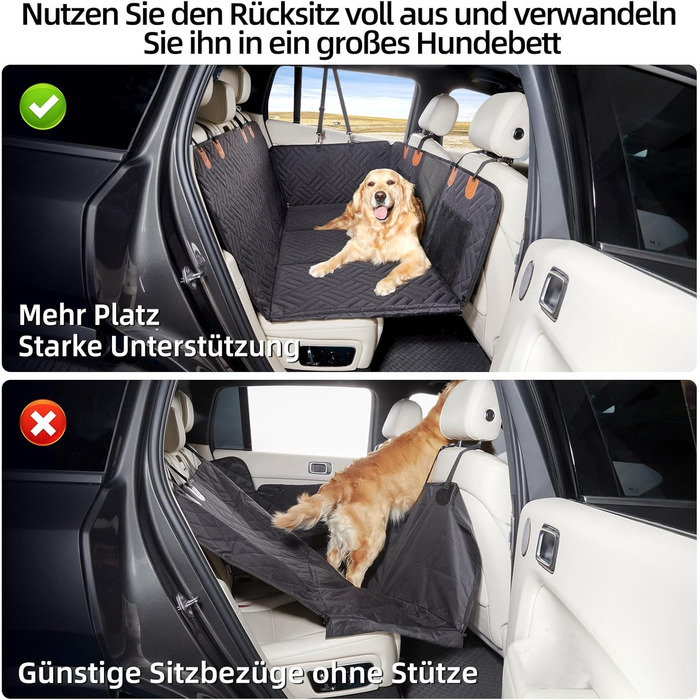 Задній сидіння для собак, жорсткий піддон (132x63,5 см), вантажопідйомність 40 кг, неслизька тканина Oxford для SUV/Kombi/Pick-up (Чорний)