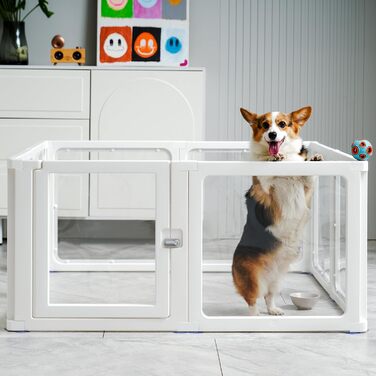 Клітка-вигул для цуценят Kerhouze, 8 шт., 60 см, прозора, для собак, котів, кроликів та інших дрібних тварин, з фіксуючою дверцятами, біла