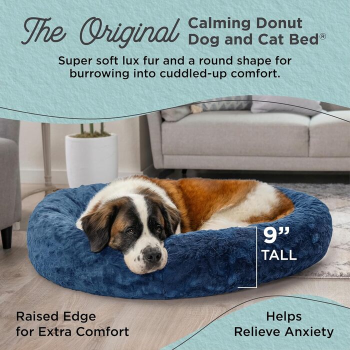 Лежак для котів і собак Best Friends by Sheri Calming Donut XL, штучне хутро, морський синій, 45x45 см