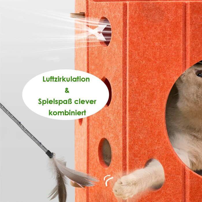 Сучасний котячий комплекс з 4 ярусами та 3 будиночками для котів, фетр, стійка альтернатива котячого будиночка з іграшкою, тихий та компактний (90 см) (Оранжевий, 35 x 35 x 90 см)