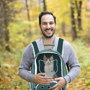 Рюкзак для котів та маленьких собак PETCUTE, дихаючий, знімний килимок, до 6 кг, з прозорим вікном, для подорожей (темно-зелений)