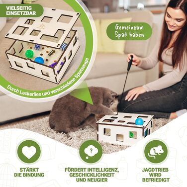 Tiertraum Інтерактивна іграшка для котів Fummelbox – розвиваюча коробка для самостійної гри та спільних ігор, підходить для ласощів і власних іграшок, натуральний матеріал