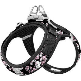 Нашийник для собак Truelove TLH30131 XS, квітковий принт, чорний, м'який, дихаючий, світловідбиваючий