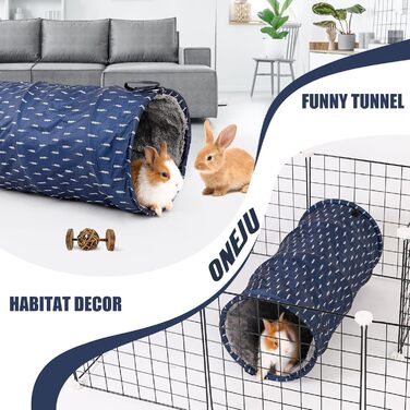 Туннель для морських свинок ONEJU, 2-сторонній, для гри та відпочинку, миючий, з блискавкою, синій