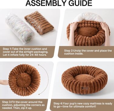 Кругле м'яке ліжко для собак MEWOOFUN, коричневе, 76x76x20 см - для маленьких собак, з антиковзною основою