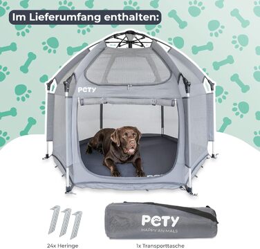 Клітка-переноска для собак Pety - 150 x 100 см, сіра. Переносне зоо-вольєр для відпочинку на природі та вдома. З сумкою та кілочками.