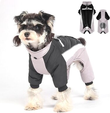 Зимовий теплий куртка для собак, водонепроникний комбінезон на 4 лапи з D-початком та світловідбиваючими смугами (Чорний/Сірий, M)