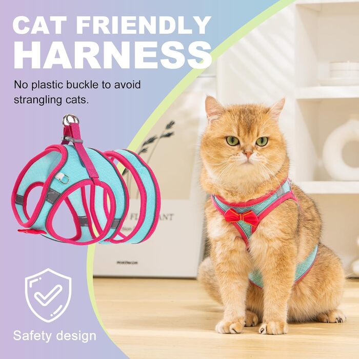 Шлейка для котів та маленьких собак, кроликів: легка, дихаюча, чорна (S, Рожевий)