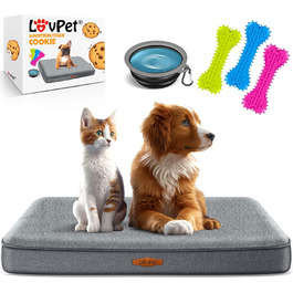 Ортопедичне ліжко для собак Lovpet Cookie XL, антрацит, з мискою і 3 кісточками, знімний і праний чохол, для малих, середніх і великих собак