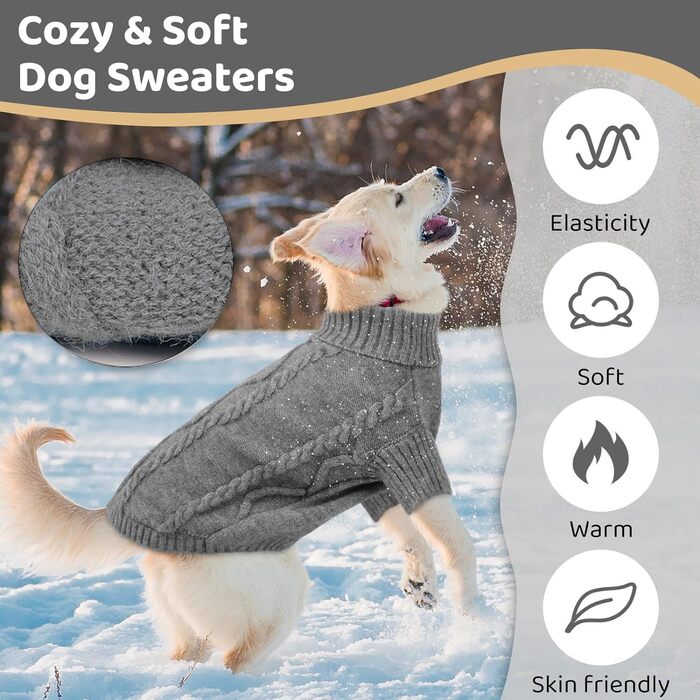 Пуловер для собак, теплий зимовий одяг з коміром-стійкою, м'який в'язаний пуловер для маленьких, середніх та великих собак (темно-сірий, XL)