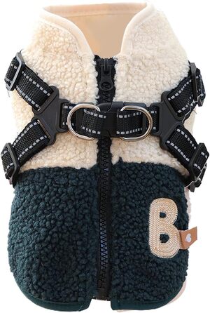 Зимовий теплий одяг для собак - куртка з флісовою підкладкою з отвором для шлейки, тепла куртка для холодної погоди, для маленьких та середніх собак, осінь, зелено-білий