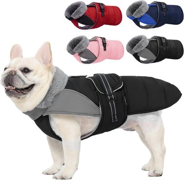 Зимовий теплий куртка для собак Nanaki з флісовою підкладкою, водонепроникний, світловідбиваючий, з отвором для повідка, пухнастий комір, середній розмір, для прогулянок на вулиці, полювання, простий у використанні (Medium, Чорний)