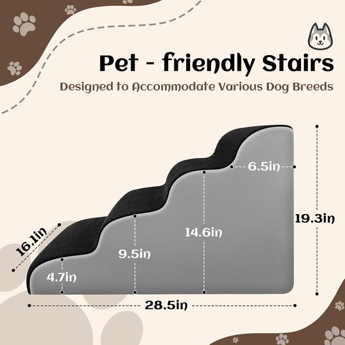 Східці для собак та котів JUOIFIP, 4 сходинки, для маленьких порід, з губчастою поверхнею, чорного кольору